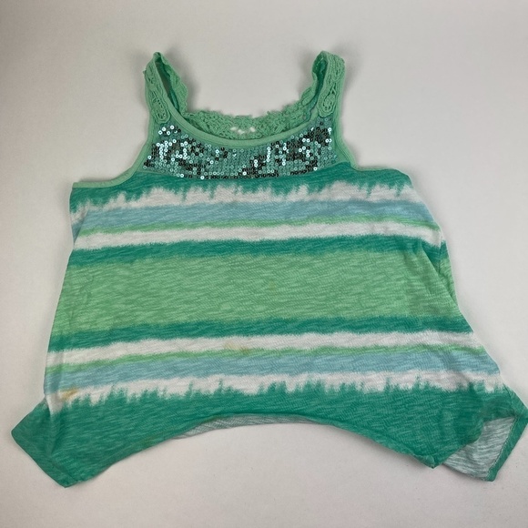 Justice Tank Top Girls 20 Green Striped Sleeveless - Picture 1 of 10
